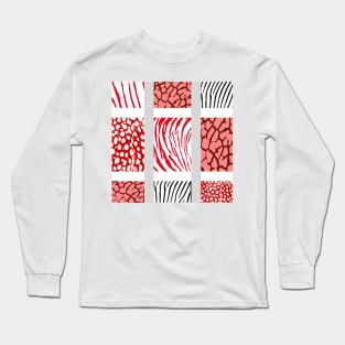 White and Red Mixed Animal Print Long Sleeve T-Shirt